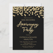 Zwart goud confetti trouwdag kaart (Voorkant)