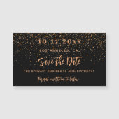 Zwart goud confetti verjaardag opslaan de datum ma (Voorkant)