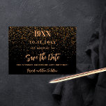 Zwart goud confetti verjaardagsfeestje save the date<br><div class="desc">Een zwarte achtergrond versierd met gouden confetti. Personaliseer en voeg een datum en naam/leeftijd toe. De tekst: Save the Date is geschreven met een groot trendy handgeschreven stijlscript.</div>