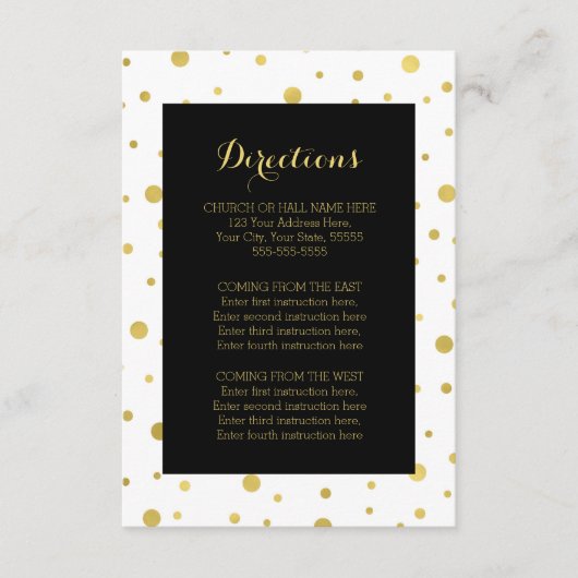 Zwart Goud Confetti Wedding Direction Insert Informatiekaartje (Voorkant)