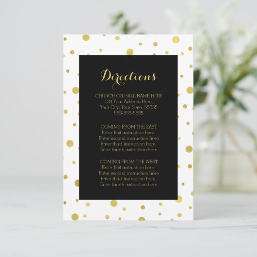 Zwart Goud Confetti Wedding Direction Insert Informatiekaartje (Staand voorkant)