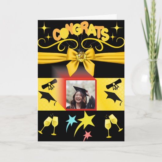 Zwart & Goud Congrats Modern Afstuderen Studenten Kaart (Voorkant)