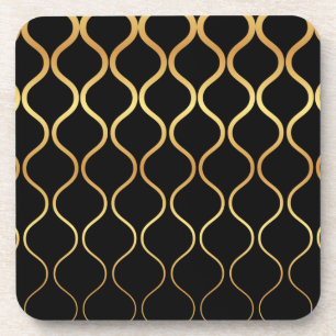 Zwart, goud, cool, trendy, retro abstract design bier onderzetter