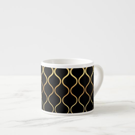 Zwart, goud, cool, trendy, retro abstract design espresso kop (Voorkant rechts)