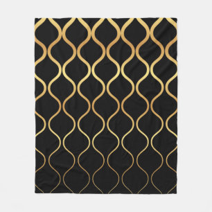 Zwart, goud, cool, trendy, retro abstract design fleece deken