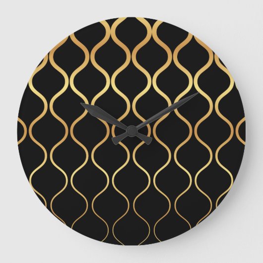 Zwart, goud, cool, trendy, retro abstract design grote klok (Voorkant)
