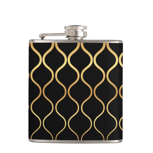 Zwart, goud, cool, trendy, retro abstract design heupfles (Voorkant)