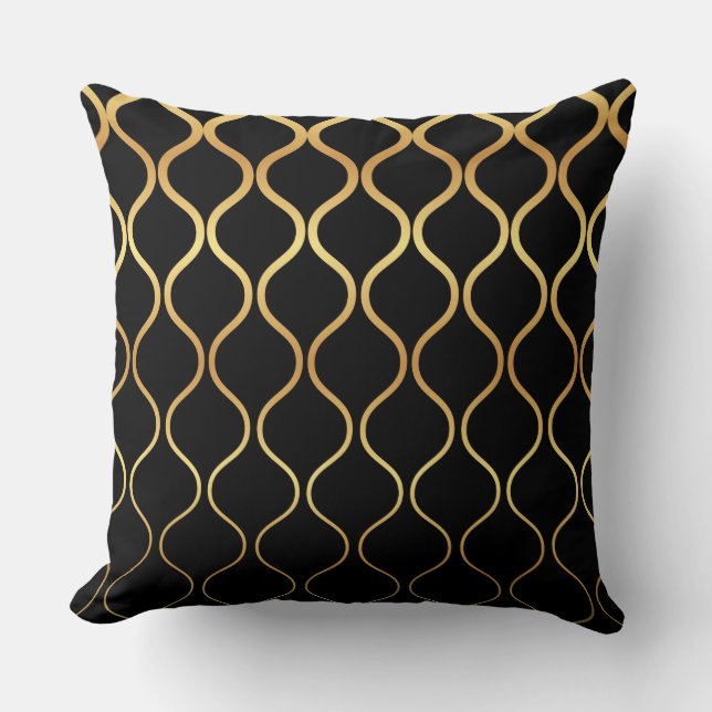 Zwart, goud, cool, trendy, retro abstract design kussen (Voorkant)