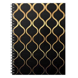 Zwart, goud, cool, trendy, retro abstract design notitieboek