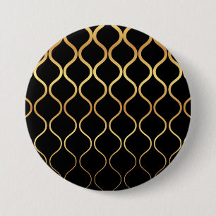 Zwart, goud, cool, trendy, retro abstract design ronde button 7,6 cm
