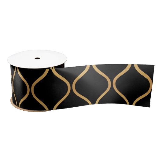 Zwart, goud, cool, trendy, retro abstract design satijnen lint (Spoel)