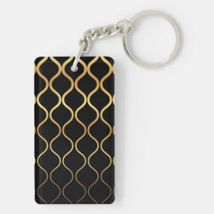 Zwart, goud, cool, trendy, retro abstract design sleutelhanger