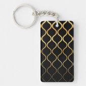 Zwart, goud, cool, trendy, retro abstract design sleutelhanger (Voorkant)