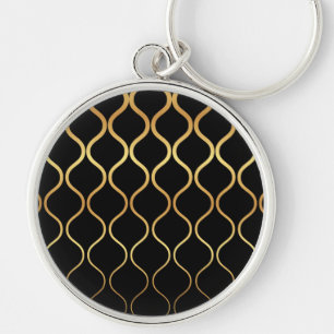 Zwart, goud, cool, trendy, retro abstract design sleutelhanger