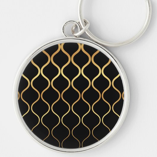 Zwart, goud, cool, trendy, retro abstract design sleutelhanger (Voorkant)