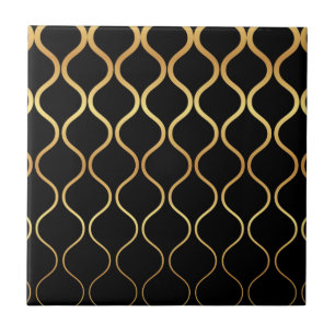 Zwart, goud, cool, trendy, retro abstract design tegeltje
