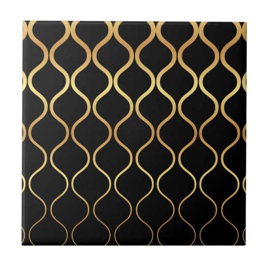 Zwart, goud, cool, trendy, retro abstract design tegeltje (Voorkant)