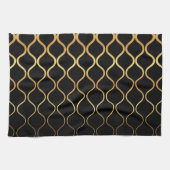 Zwart, goud, cool, trendy, retro abstract design theedoek (Horizontaal)