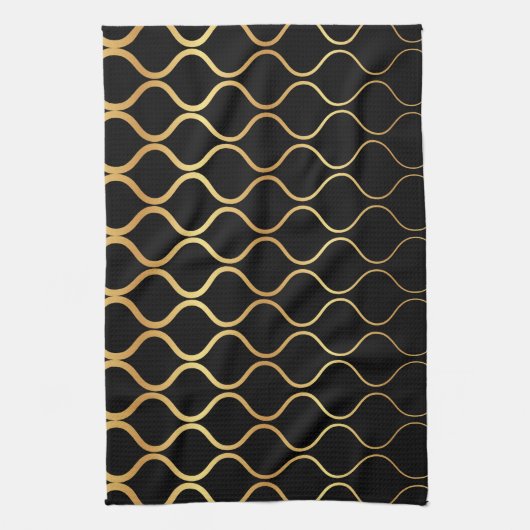 Zwart, goud, cool, trendy, retro abstract design theedoek (Verticaal)