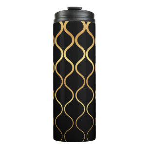 Zwart, goud, cool, trendy, retro abstract design thermosbeker