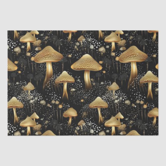 Zwart & Goud Cottagecore Paddenstoelen Tissuepapier (Voorkant)