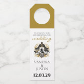 Zwart & goud Country Bruiloft Flessenhanger (Voorkant)