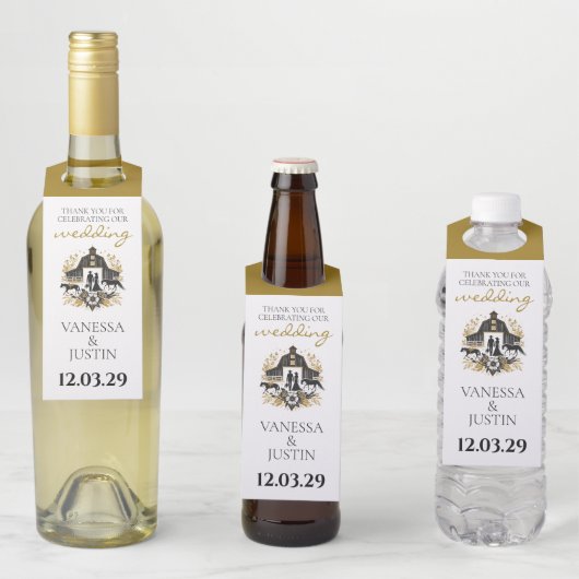 Zwart & goud Country Bruiloft Flessenhanger (In situ)