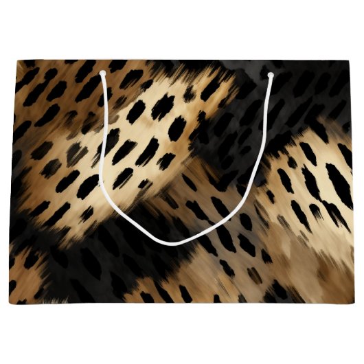Zwart Goud Crème Luipaard Dierenprint Groot Cadeauzakje (Voorkant)