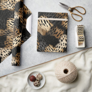 Zwart Goud Crème Luipaard Dierenprint Verjaardag Cadeaupapier