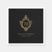 Zwart Goud Crest  Elegant Man 70e Verjaardag Servet (Voorkant)