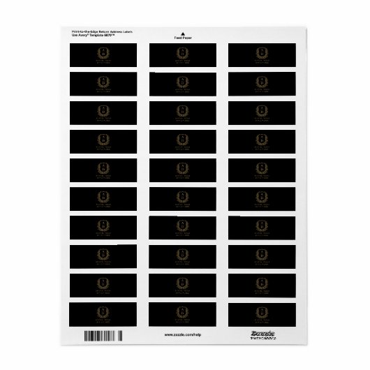 Zwart Goud Crest Monogram Trouwsigaar Band Etiket (Full Sheet)