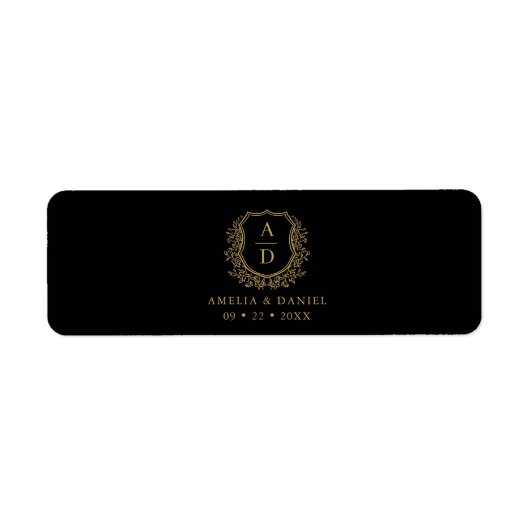 Zwart Goud Crest Monogram Trouwsigaar Band Etiket (Voorkant)