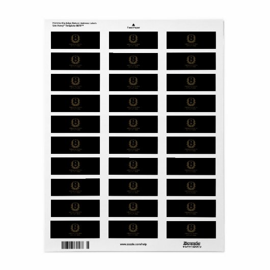 Zwart Goud Crest Monogram Trouwsigaar Band Etiket (Full Sheet)