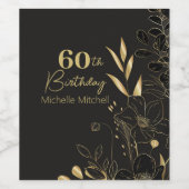 Zwart Goud Custom 60th Verjaardag Elke Leeftijd Vo Wijn Etiket (Enkel label)