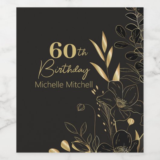Zwart Goud Custom 60th Verjaardag Elke Leeftijd Vo Wijn Etiket (Enkel label)
