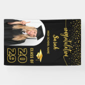 Zwart & Goud Custom Afstuderen Achtergrond met Fot Spandoek (Horizontaal)