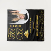 Zwart & Goud Custom Afstuderen Achtergrond met Fot Wandkleed (Voorkant (horizontaal))