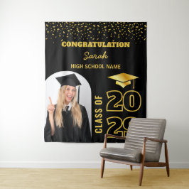 Zwart & Goud Custom Afstuderen Achtergrond met Fot Wandkleed