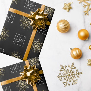 Zwart & Goud Custom Business Logo Sneeuwvlok Gift Cadeaupapier