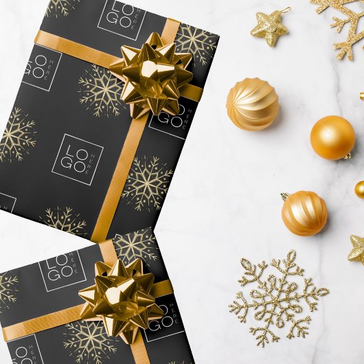 Zwart & Goud Custom Business Logo Sneeuwvlok Gift Cadeaupapier