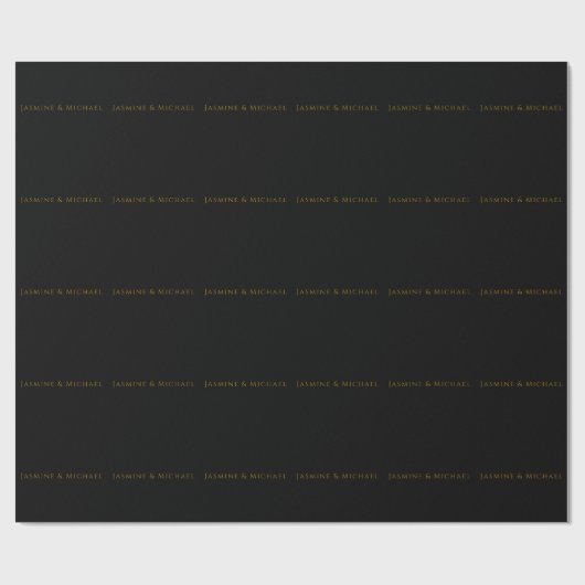 Zwart & Goud Cute Minimalistisch Eigen Naam Cadeaupapier (Vlak)