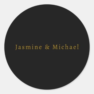 Zwart & Goud Cute Minimalistisch Eigen Naam Ronde Sticker
