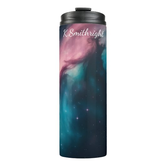 Zwart Goud Cyaan Kwarts Abstract Thermosbeker (Voorkant)