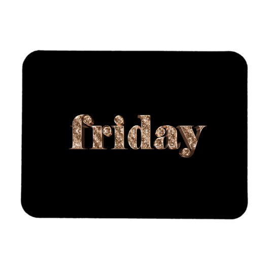 Zwart Goud Dagen van de Week Vrijdag Typografie Magneet (Horizontaal)