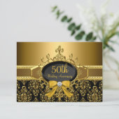 Zwart & Goud Damask 50e Jubileum RSVP (Staand voorkant)
