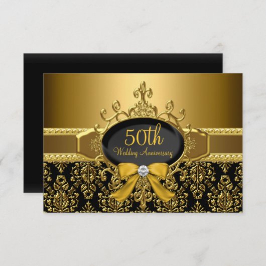 Zwart & Goud Damask 50e Jubileum RSVP (Voorkant / Achterkant)