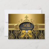 Zwart & Goud Damask 50e Jubileum RSVP Kaartje (Voorkant)