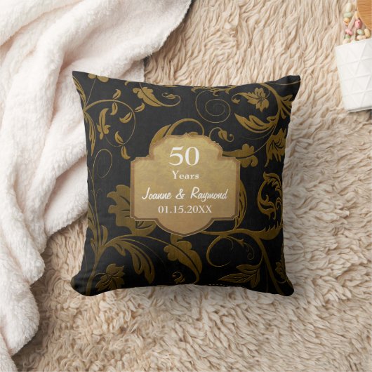 Zwart & Goud Damask 50ste bruiloft Jubileum 2c Kussen (Deken)
