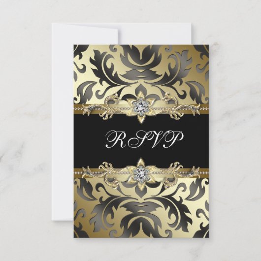 Zwart Goud Damask All Occasion Party RSVP (Voorkant)
