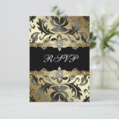 Zwart Goud Damask All Occasion Party RSVP (Staand voorkant)
